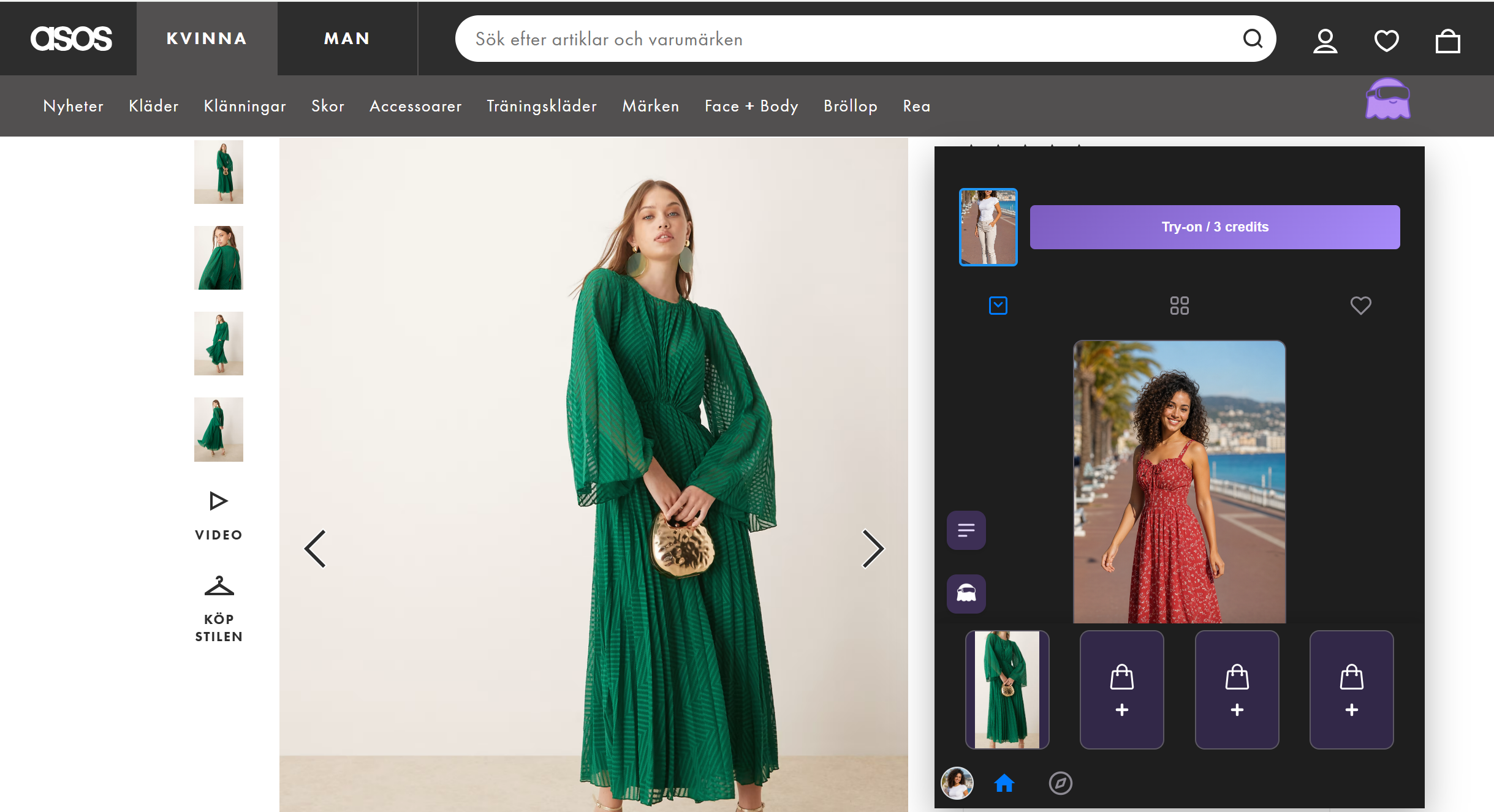 OnMee virtual try-on alongside a shopping site in Chrome
